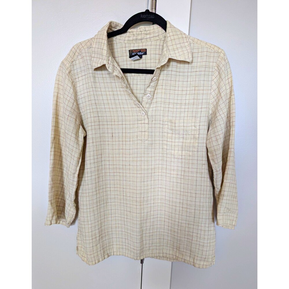 Patagonia Pataloha Vintage Women's Plaid Hemp Shirt Yellow Size 10